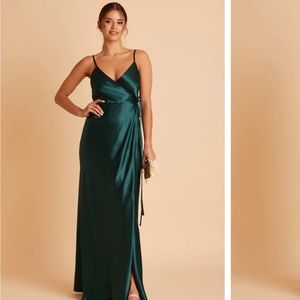 Birth Grey Cindy Satin Dress in Emerald Green
